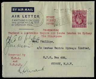 Great Britain 1946 Qantas First Flight Air Letter To Australia Via Singapore