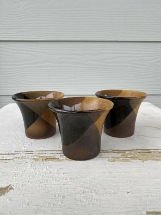 3 Vintage Mid Century Pottery Craft Usa Robert Maxwell Vino Cup Brown Neutral