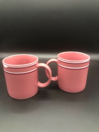 2 Coffee Mugs Jmp Chromatics Stoneware Japan Mid Century Pink Bands