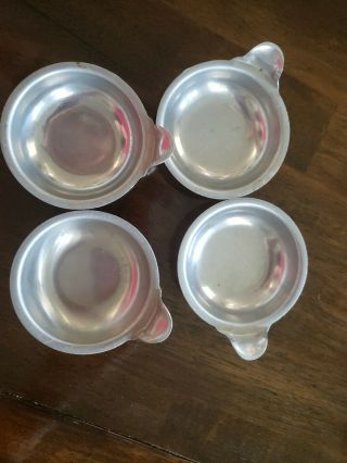4 Vintage Poached Egg Poacher Cups Discs Inserts Steel Metal With Tabs 3 1/8 "