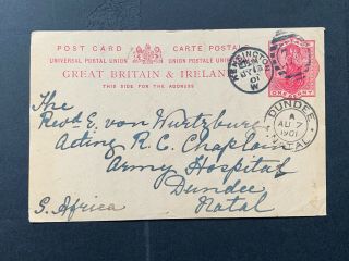 1901 Gb Pc Letter - Dundee Natal Army Hospital Boer War South Africa Military