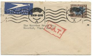 South Africa 1945 Air Cover To Usa W/2s6d,  Johannesburg Machine,  " O.  A.  T.  " H/s