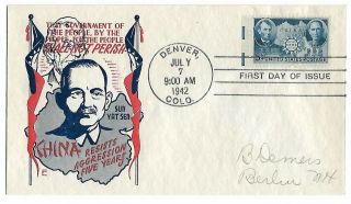 Usa Sc 906 China Resistance To Japan 1942 Fdc With A Better Cachets