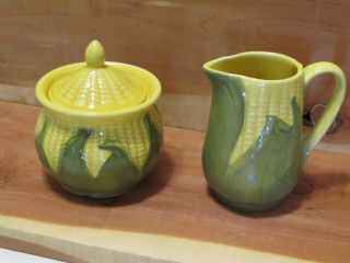 Vintage Shawnee Corn King Pottery Cream Pitcher And Sugar Bowl Condt.