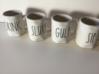 4 Rae Dunn Espresso Mugs Sip,  Drink,  Slurp,  Gulp 4 Oz.  Mini Small Mugs