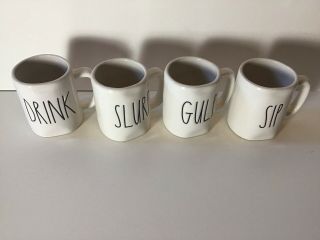4 Rae Dunn Espresso Mugs Sip,  Drink,  Slurp,  Gulp 4 Oz.  mini small mugs 2