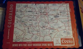Vintage Restaurant Paper Place Mat Coors Beer Brewery Colorful Colorado Map 60 