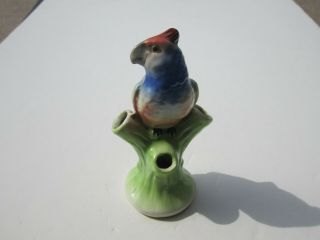 Vtg Czech Parrot Bird On Tree Stump With Triple Openings Ceramic Bud Vase