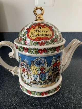Vintage Sadler “A Merry Christmas” Holiday Teapot Design Made in England 1994 3