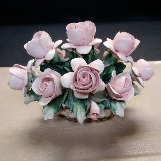 Vintage Capodimonte Mullica Italy Porcelain Basket Of Roses Made In Italy