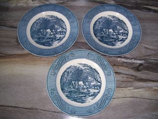 Set Of 3 Vintage Royal China Currier And Ives 10 In.  Dinner Plates.