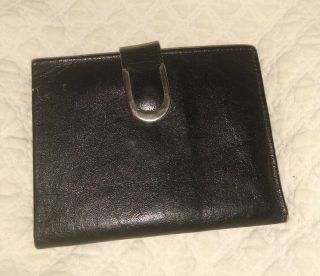 Vintage Buxton Black Leather Bi Fold Wallet Kiss - Lock Coin Purse Billfold Womens