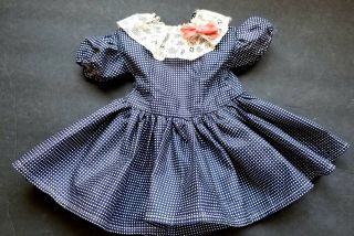 Vintage Navy Blue And White Polka Dot Doll Dress Fits 20 " Dolls