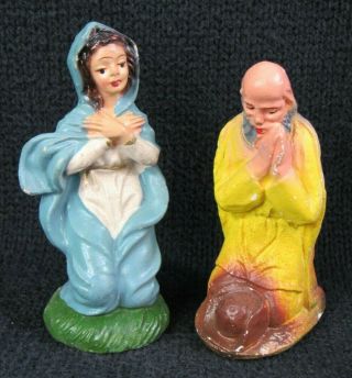 Vtg Mid Century Christmas Manger Nativity Chalkware Chalk Mary Joseph Figurine