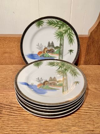 Hayasi Kutani Fine China Set Of 6 Salad Plates 7” Japan Vintage 1950s