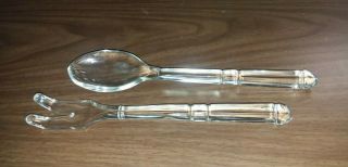 Salad Serving Set Spoon Fork - Clear Glass - Vintage 10 Inch