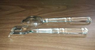 Salad Serving Set Spoon Fork - Clear Glass - Vintage 10 inch 2