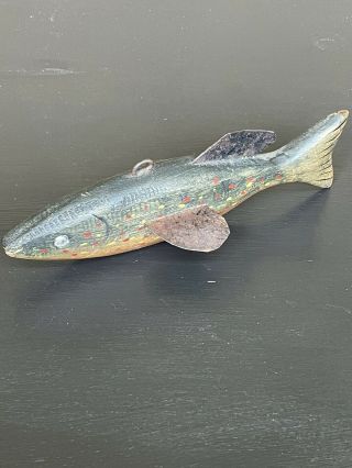 Vintage Antique Minnesota Carved Wood Folk Art Fish Spearing Decoy - Trout