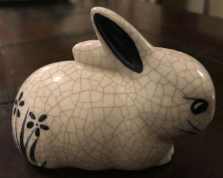 Dedham Potting Shed Bunny Rabbit Cobalt Blue Crackle Glaze Figurine