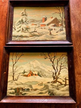 Vintage Paint By Number Winter Scenes W/wooden Frames