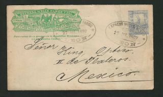Mexico Wells Fargo Express Frank 1897 5c Embossed,  Leon To Mexico City