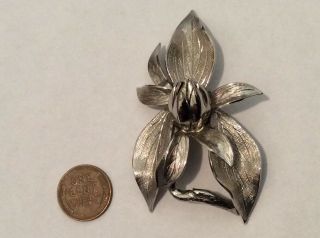 Vintage Silver Tone Flower Brooch Pin
