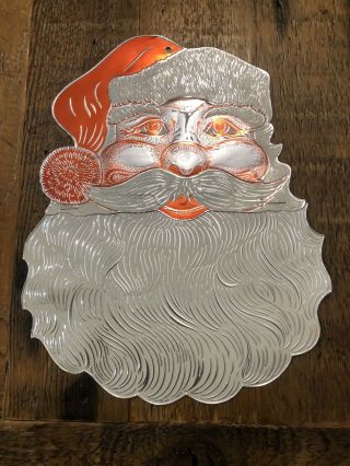 Vtg Christmas Santa Clause Head Die Cut Foil Usa Midcentury 40 - 50s Antique Nos