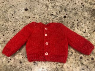 Vintage Hand Knit Cardigan Sweater Made For Terri And Jerri Lee Red