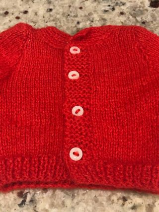 VINTAGE Hand Knit Cardigan Sweater made for Terri and Jerri Lee Red 3