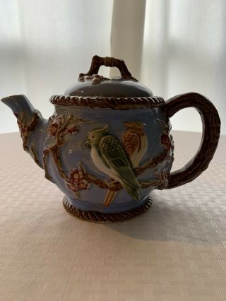 Vintage Seymour Mann Stoneware Teapot Brown Birds Raised Design