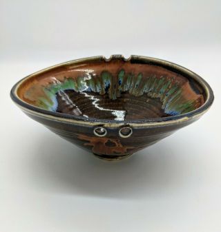 Hand Thrown Studio Art Pottery Stoneware Rice Ramen Bowl Chopstick Rest Signed