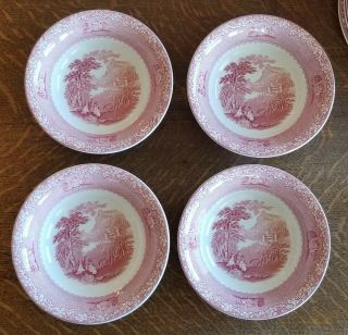 Set Of 4 Jenny Lind 1795 Pink Royal Staffordshire Soup Cereal Bowls 8 "
