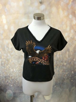 Harley Davidson Vintage Womens Large Tshirt 1987 3d Emblem