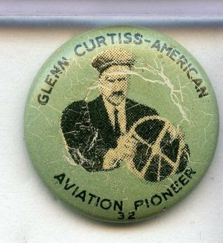 Glenn Curtis Aviation Pioneer Vintage Pin Button - Ry802
