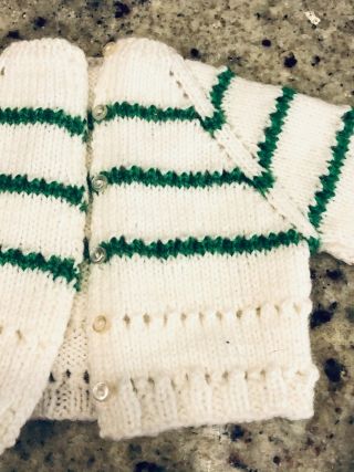 VINTAGE Hand Knit Cardigan Sweater made for Terri and Jerri Lee White w/ Green 3