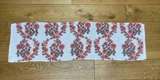 Vintage 60s/70s Hand Painted Flowers Table Cloth Long Runner Cotton Linen