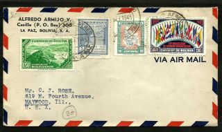 Bolivia 1945 Air Cover To Usa (maywood) Good Postage
