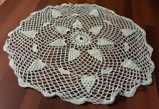 Vintage Light Blue Hand Crocheted Cotton Tablecloth / Doily - 24 " In Diametre