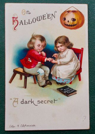 Vintage International Halloween Postcard,  Clapsaddle,  Little Girl Tells Fortune