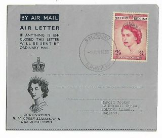 Southern Rhodesia 1953 Coronation Airletter (june 1) Fdc