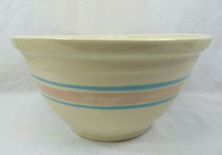Vintage Mccoy Pottery Blue And Pink Banded Mixing Bowl Large 12 Inch
