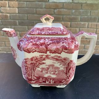 Vintage Masons Vista England Red Ironstone China.  Teapot W/ Lid