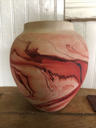 Nemadji Pottery Bulbous Vase Handmade Usa Roadside Tourist 8” Tall