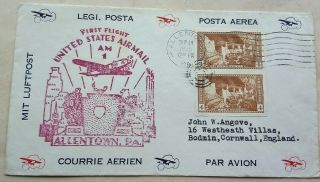 United States 1935 Allentown First Flight Cover With Imperforate Stamps To U.  K.