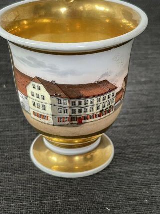 Antique 19th Century Porcelain Handpainted Cup Architecture Landscape Wow