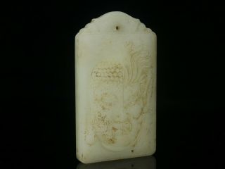 Antiques Chinese White Jade Hand - Carved Statue Between Evil And Justice Pendant