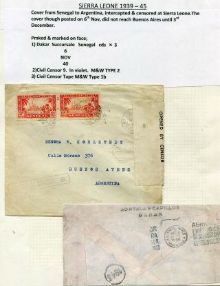 Sierra Leone 1940 Censored Cover From Senegal To Argentina