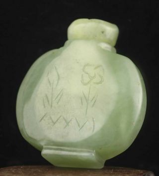 Chinese Old Natural Jade Hand - Carved Statue Flower Snuff Bottle 2.  1 Inch