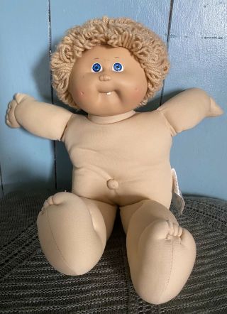Vintage 1978 1982 Boy Cabbage Patch Doll Blonde Curly Hair Blue Eyes - One Tooth