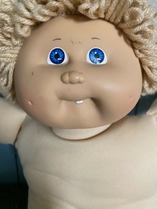 Vintage 1978 1982 Boy Cabbage Patch Doll Blonde Curly Hair Blue Eyes - One Tooth 2
